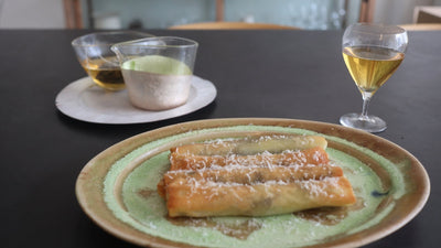 バジル焙じ茶と鮎春巻き