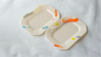 【天気雨】コラージュ隅切皿 2種｜2025秋冬