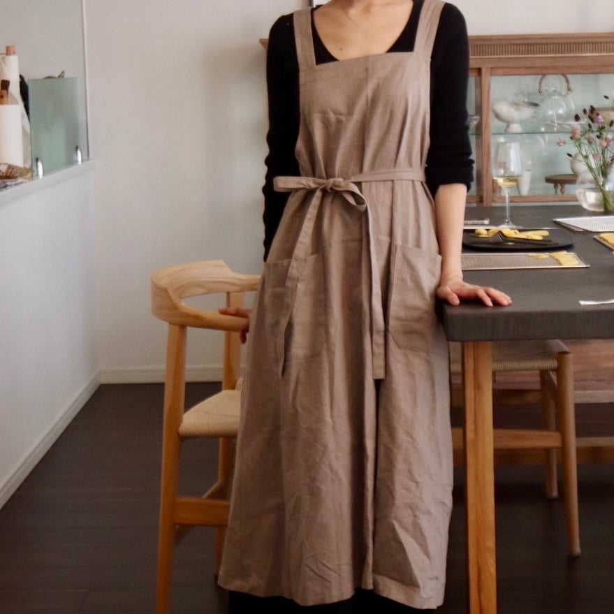 365】コットンリネンのエプロン｜イエロー・グレージュ – クラシコ